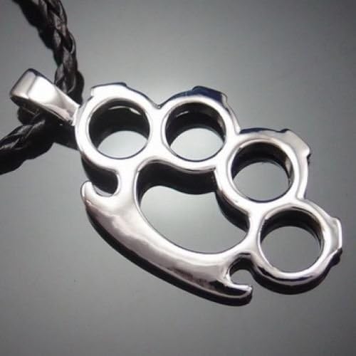 Brass Knuckle Duster Silver Pewter Pendant with 20" Choker Necklace PP#236 by Preciastore