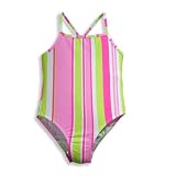 Girlfriends by Anita G Designer Clothes - Girls One Piece Striped Bathing Suit, Pink, Lime