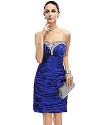 Strapless Beaded Lace Ruched Sweetheart Sheath Natural   Waistline Satin Cocktail Short  Dress