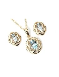 Peninsula Jewellery 9Ct Gold Blue Topaz Celtic Pendant And Stud Earring Set
