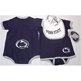 Penn State Nittany Lions NCAA Infants / Babys / Kids Blue and Grey Creeper, White Bib, and Bootie Set