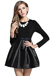 A-line Fit-and-Flare Fitted Belted  Long Sleeves Cotton/Wool/Knit Cocktail Above the Knee Evening Dress/Party Dress/Mini Dress  With Pearls