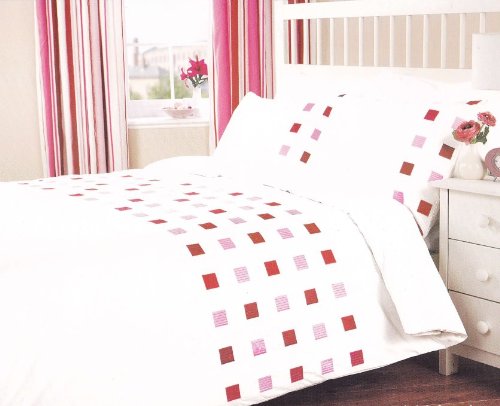 Riviera White Percale Duvet Cover Set Embroidered Double Quilt Cover (Hot Pink)