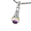 925 Silver & Amethyst Long Fancy Drop Pendant with 14k Gold Accents