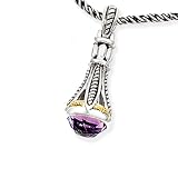 925 Silver & Amethyst Long Fancy Drop Pendant with 14k Gold Accents