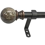 Beme International 1" Decopolitan Core Marble Ball Telescoping Drapery Rod Set, 72-144", Brown