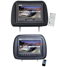 PYLE PLD7HB Pair of Adjustable Headrests with Built-in 7-Inch TFT-LCD Monitors with Single Built-in DVD Player (Black)