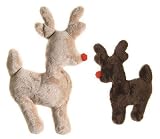 West Paw Design Tiny Tuff Reindeer Squeak Toy for Dogs, Holiday, Brown