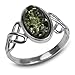 Sterling Silver Green Amber Celtic Knot Oval Ring