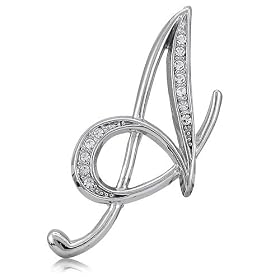 Silver Toned Initial Letter Brooch Pin - A - For Valentines Day Gift