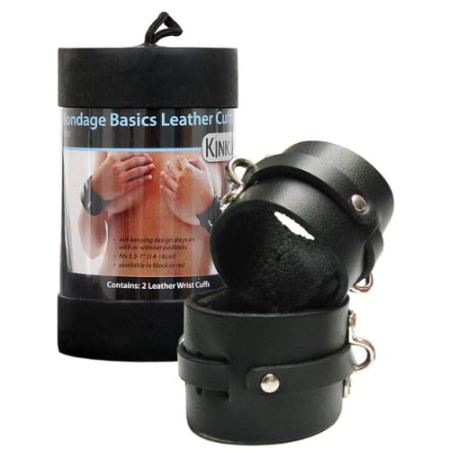 KinkLab Bondage Basics Leather Wrist Cuffs, Black image
