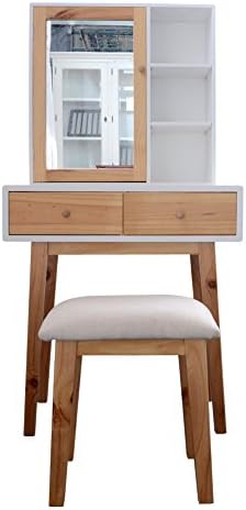 YJBE 3-Piece Vanity Set MakeUp Mirror Dressing Table and Stool Set Bedroom Furniture