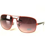 X-Large 80s Wide Men's Aviator Sunglasses Red Frame with Dark Purple Lens