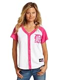 MLB Women's Detroit Tigers Short Sleeve 5 Button Synthetic Replica Baseball Jersey (White/Pink Splash, Medium)