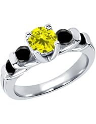 1.68 Ct Round Canary and Black Diamond 14K White Gold Ring