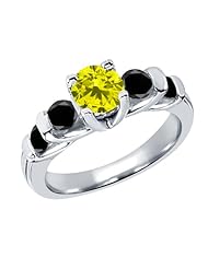 1.68 Ct Round Canary and Black Diamond 14K White Gold Ring