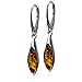 Sterling Silver Amber Marquise Drop Leverback Earrings Necklace Set 18 Inches