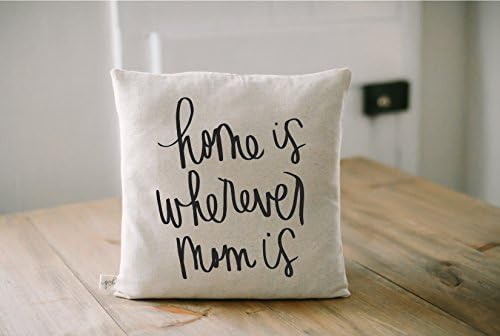 Pillow Cover - Home is Wherever Mom Is Calligraphy, 16 x 16, present, housewarming gift, cushion cover, throw pillow, cushion, pillow case, Mother's Day Gift, Gifts for mom
