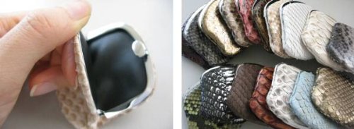エクラや家庭画報でおなじみの国産ハンドバッグメーカー手作り本革パイソン蛇革がま口コインケース(ピンク)