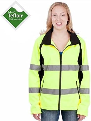 UHV668-LG Utility Pro UHV668 Ladies High-Vis Safety Full-Zip Soft Shell Jacket with Waterproof Dupont Teflon, Yellow, Large
