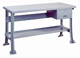 Lyon DD2401 Pre-Engineered Steel Flared Legs Work Bench with Stringer and Perfect Fit Drawer and Shelf, 60" Width x 28" Depth x 32-1/4" Height, Dove Gray