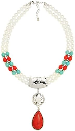 WINNITY Faux Pearl and Red Stone Chocker
