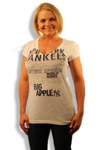 NY Yankees Tee, Junior Womens New York Yanks World Series Champs Graphic Slub Tee, White at Amazon.com