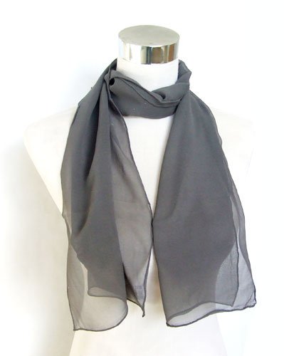Georgette Hand Sewn Dark Gray Silk Long Scarf 12 x 56 by PAUL COSTELLOE