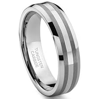 6MM Tungsten Carbide 14K White Gold Inlay Wedding Band Ring Size 5-13
