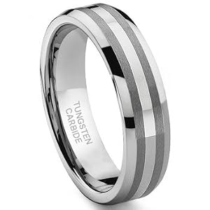 6MM Tungsten Carbide 14K White Gold Inlay Wedding Band Ring Size 5-13