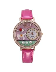 Romantic 3D Horse Balloon Pearl Rhinestone PU Leather Watch Pink