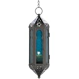 Gifts & Decor Ocean Blue Glass Azul Serenity Hanging Candle Lantern