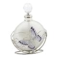 Beautiful 'Juliana,' glass perfume bottle in a metal holder, decorated with purple flowers, crystals and a butterfly. An ideal gift for her (561PB).