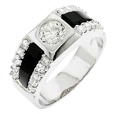 Onyx CZ Diamond Silver Mens Ring