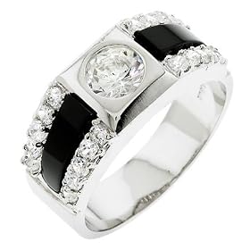 Onyx CZ Diamond Silver Mens Ring