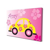 Childrens Pink Beetle Car Canvas Art