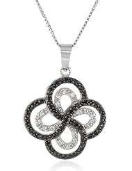 Sterling Silver Black and White Cubic Zirconia Four Leaf Chain Pendant Necklace, 18"