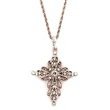 Pink Champagne Fantasy Filigree Cross Necklace