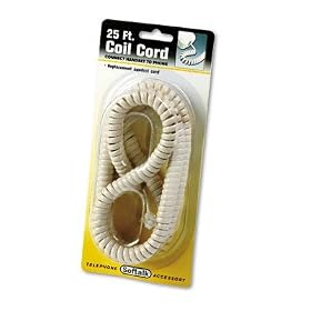Telephone Handset Cord, 25' Coil Cord, Twisttop Detangler, Retracts Fully, Ivory SOF3205