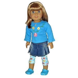 Turquoise Top, Denim Skirt, and Floral Leggings. Fits 18 Dolls Like American Girl Doll and... by