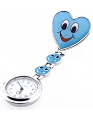Blue Heart Quartz Movement Clip Nurse Brooch Fob Tunic Watch Smiley Face