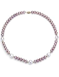 14k Yellow Gold 7-8mm Natural Pink Round Shape Cultured Freshwater and 10-11mm White Nugget Baroque Freshwater Pearl Necklace 18".