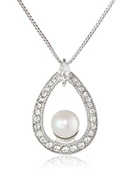 Sterling Silver Swarovski Crystal Pearls and Pave Crystal Elements Pendant Necklace, 18"