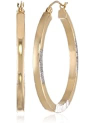 14k Two Tone Gold 2.6mm Diamond-Cut Striped Hammered Flat Hoop Earrings