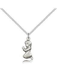 Genuine IceCarats Designer Jewelry Gift Sterling Silver Praying Girl Pendant 5/8 X 1/4 Inch With 18 Inch Sterling Silver Lite Curb Chain