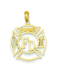 14K Gold FD Member in Shield Charm Firefighter Pendant