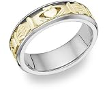 Celtic Claddagh Wedding Band Ring - 14K Two-Tone Gold