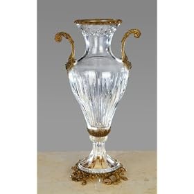 24% Lead Italian Crystal Vase with Antique Look Brass, Centerpiece. Fill with Flowers..