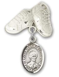 Sterling Silver Baby Badge with St. Louis Marie de Montfort Charm and Baby Boots Pin