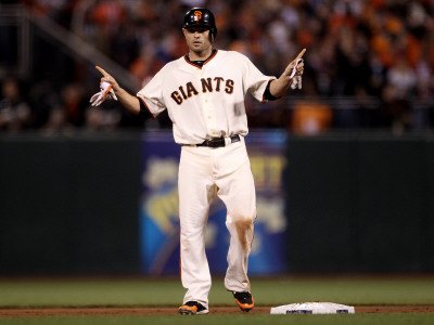 Texas Rangers v San Francisco Giants, Game 1: Freddy Sanchez Photographic Poster Print by Ezra Shaw, 18x24